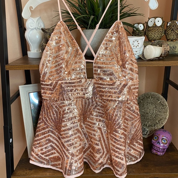 Soprano Gold Sequin Peplum Blouse - Picture 8 of 10